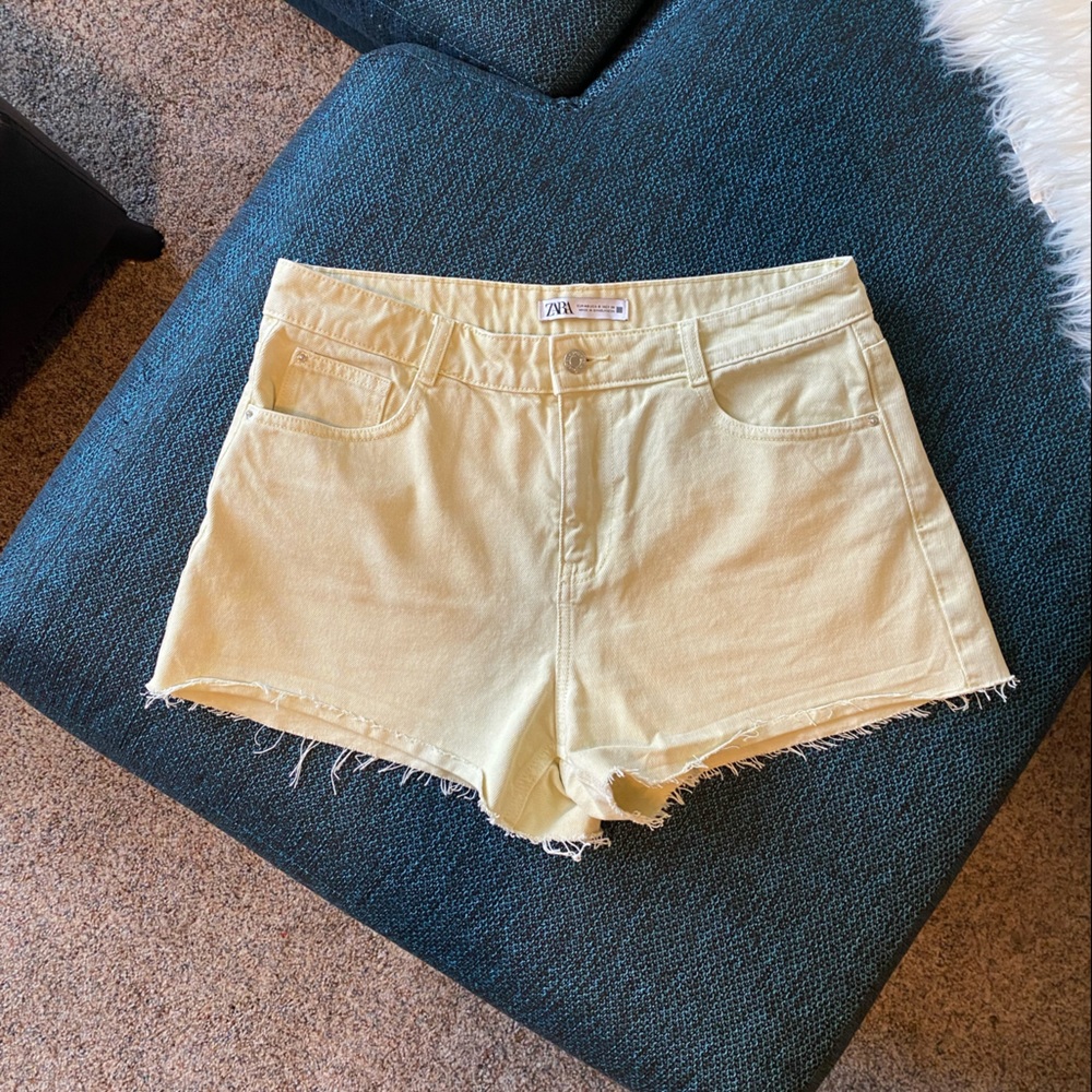 ZARA Yellow Denim Cut Off Shorts
